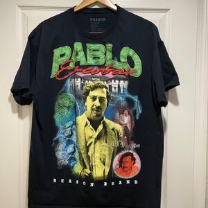 Reason Brand Mens Pablo Escobar El Patron Graphic T-Shirt Black XL A1-201